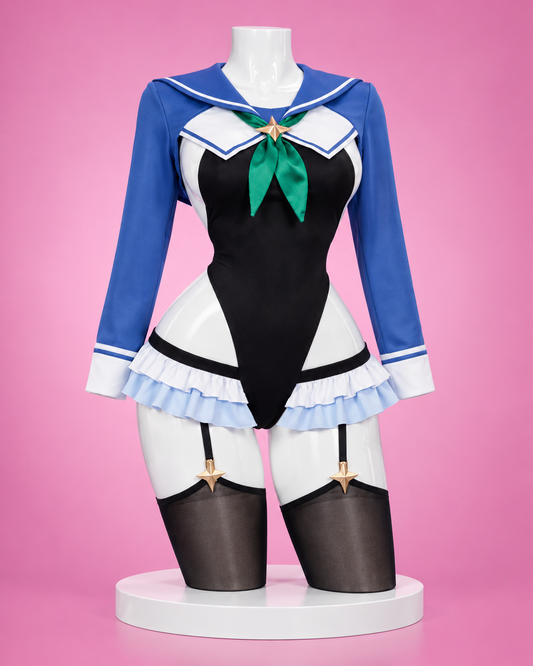 Shimiko Endo blue sailor bodysuit alternate front view for Blue Archive Shimiko Endō Cosplay Costume & Wig