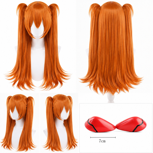 Orange ponytail wig angles and hair clips for Evangelion Asuka Wig – Orange Ponytails & Hair Clips