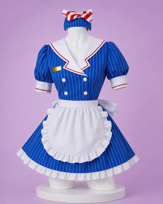 Hatsune Miku Mesmerizer maid Cosplay Costume showing blue maid outfit front view without character inset