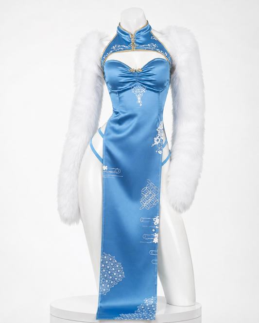 Costume blue cheongsam front view without logo for LIMITED Blue Archive Cheongsam Ichinose Asuna Cosplay Costume
