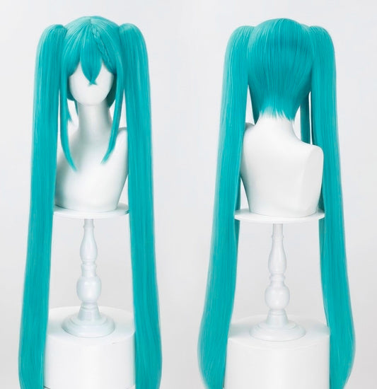 Mbcosplay teal twin tail wig front and back view for "Digital Diva" Hatsune Miku Wig