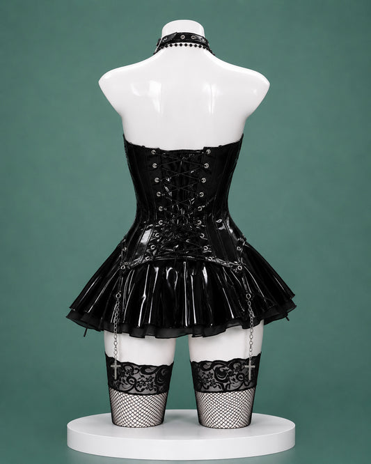 Misa Amane cosplay costume from Death Note back view with lace up black corset dress