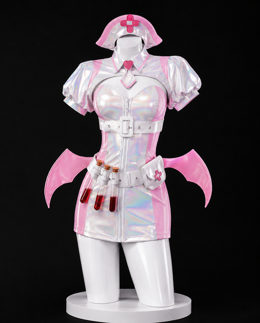 Muse Dash Buro Nocturne Bloodheir Costume & wig pink nurse costume front view without character inset