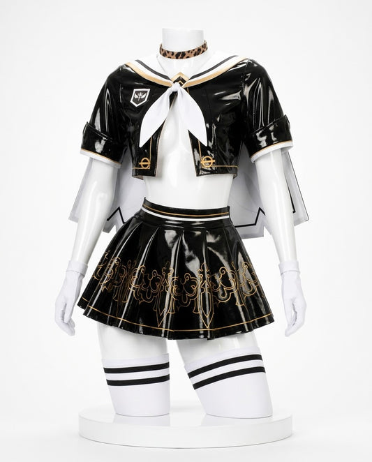 Edition black vinyl sailor costume front view without logo for NieR: Automata 2B Sailor Uniform Cosplay | Black Vinyl Edition