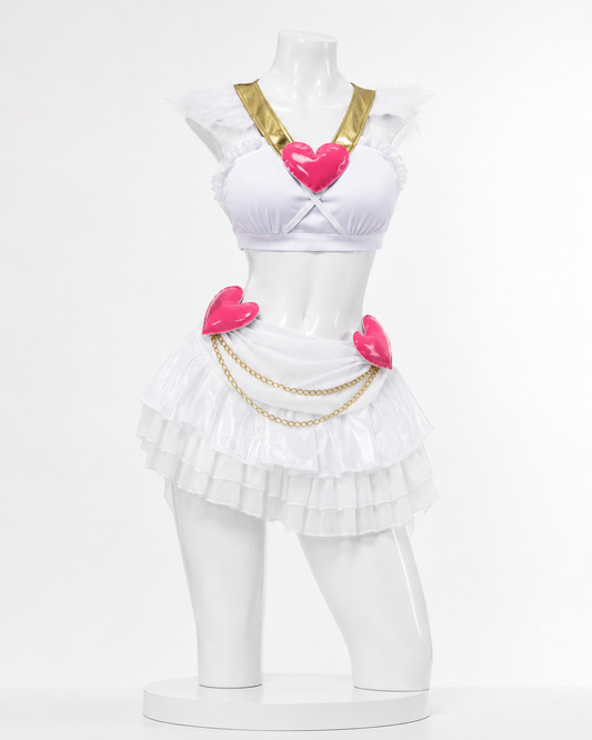 Panty & stocking Anarchy Angel Form Cosplay Costume & wig white angel outfit front view without character inset