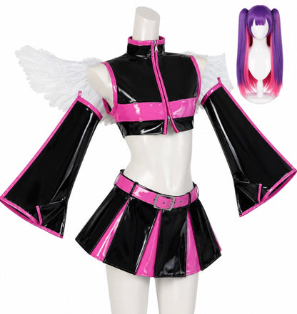 Lilysa & Mikari & wig black and pink winged costume with purple wig option for 2.5 Dimensional Seduction Cosplay - Lilysa & Mikari & wig