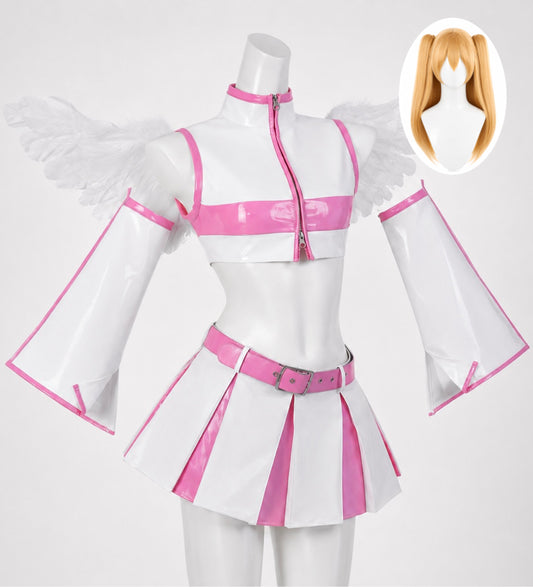 Lilysa & Mikari & wig white and pink winged costume with blonde wig option for 2.5 Dimensional Seduction Cosplay - Lilysa & Mikari & wig