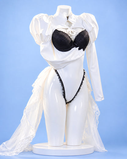 2B Azur Lane crossover cosplay outfit displayed from the front with monochrome lace and bow details