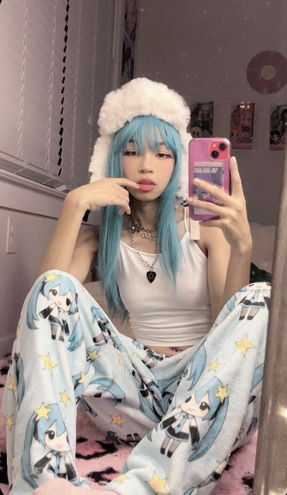 Hatsune Miku Chibi Style Flannel Pyjama Pants Lounge Wear|MBCosplay Lounge