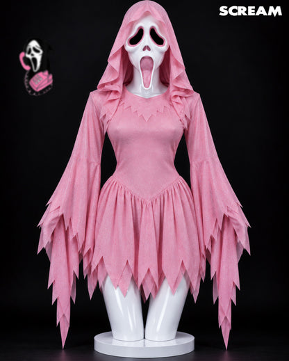 Pink Glitter Ghost Face Costume & Mask – Women’s Scream Halloween Dress