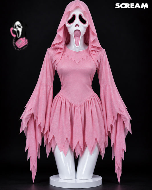 Pink Glitter Ghost Face Costume & Mask – Women’s Scream Halloween Dress