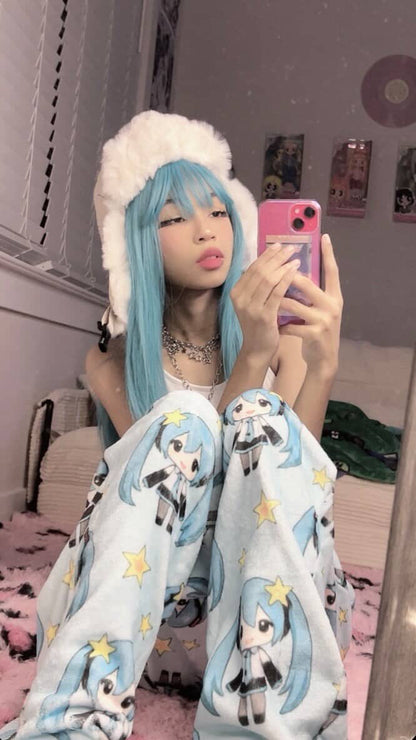 Hatsune Miku Chibi Style Flannel Pyjama Pants Lounge Wear|MBCosplay Lounge