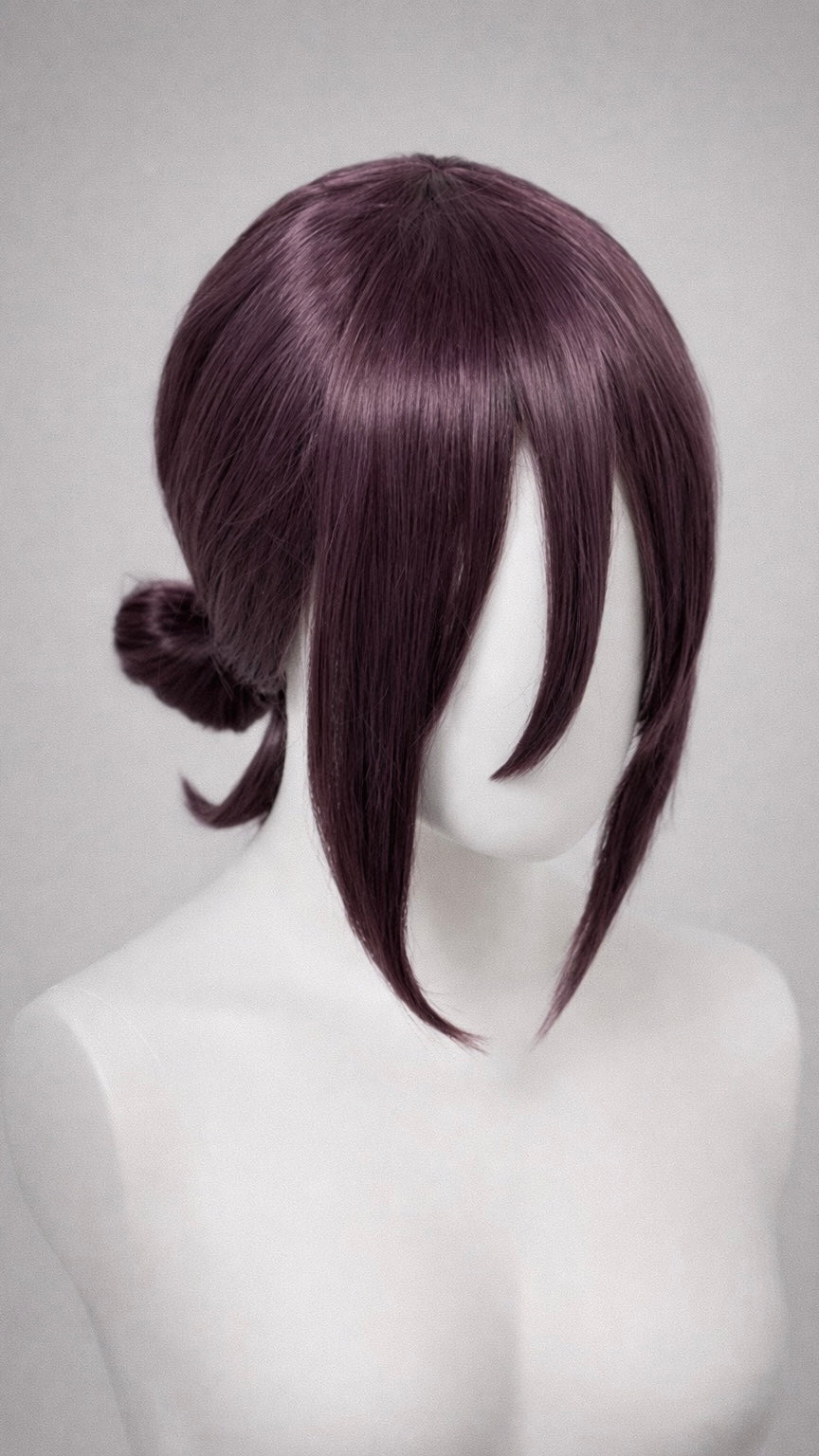 Chainsaw Man Reze Cosplay Wig - Dark Purple/Mauve Synthetic Hair with Bun