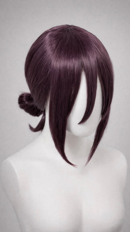 Chainsaw Man Reze Cosplay Wig - Dark Purple/Mauve Synthetic Hair with Bun