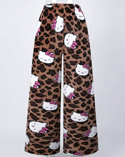 Y2K Leopard Print Pajamas Pants Anime Hello Kitty | MBCosplay Lounge