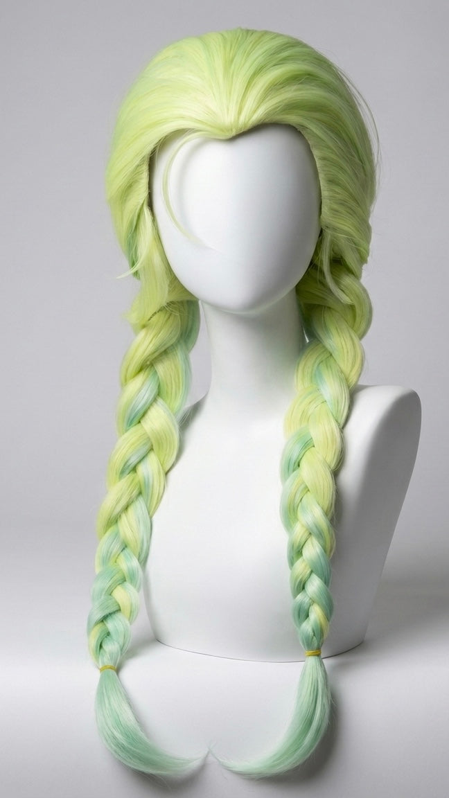 Gunsmith Bitch Cosplay Wig - Neon Lime Green & Mint Ombre Twin Braids New Panty&Stocking