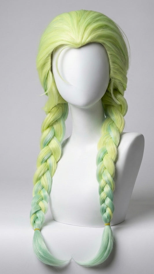 Gunsmith Bitch Cosplay Wig - Neon Lime Green & Mint Ombre Twin Braids New Panty&Stocking