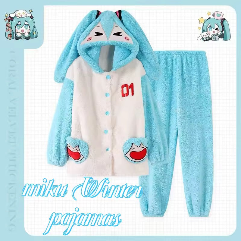 Hatsune Miku Blue Hooded Thickened Loungewear/Pajamas Set| MBstudio