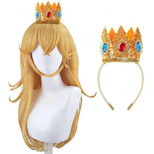 Princess Peach Cosplay Wig & Crown – Super Mario Blonde Hair Set