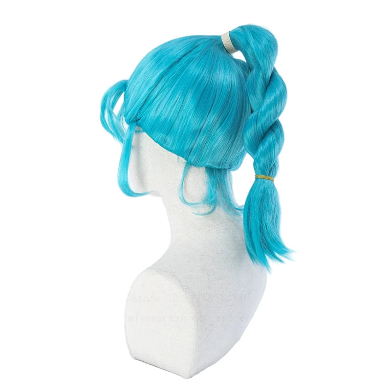 Dragon Ball Bulma Cosplay Wig – Bright Blue Ponytail Style