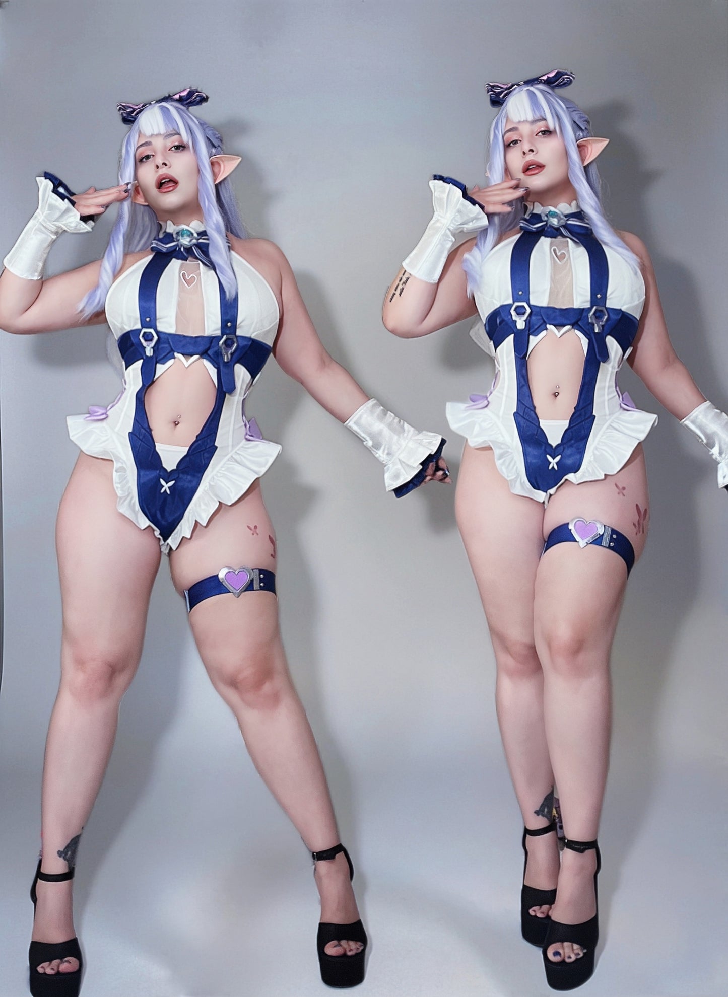 Vivian Zenless Zone Zero cosplay costume worn by MBCosplay model Shiq Sama, featuring the white and navy character outfit.