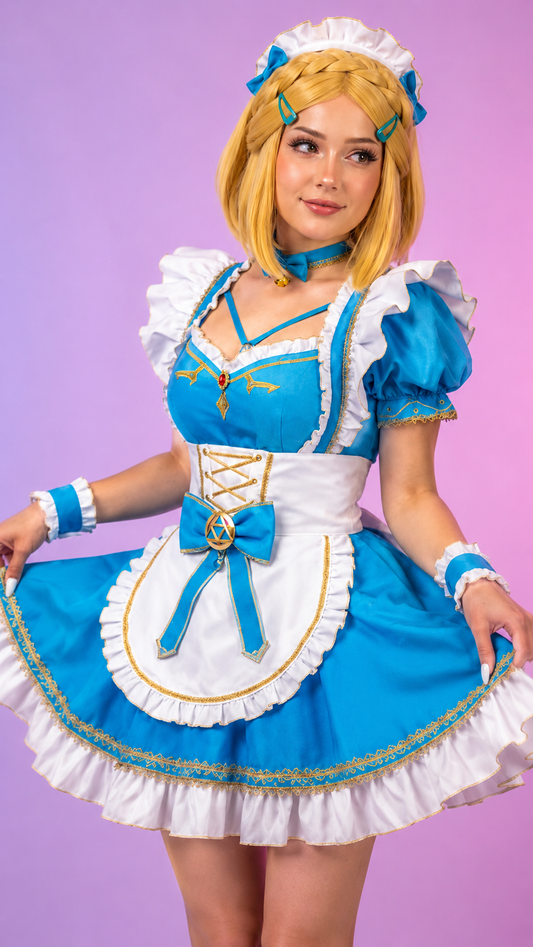 Zelda-Inspired Winter Princess Maid Cosplay Costume Front