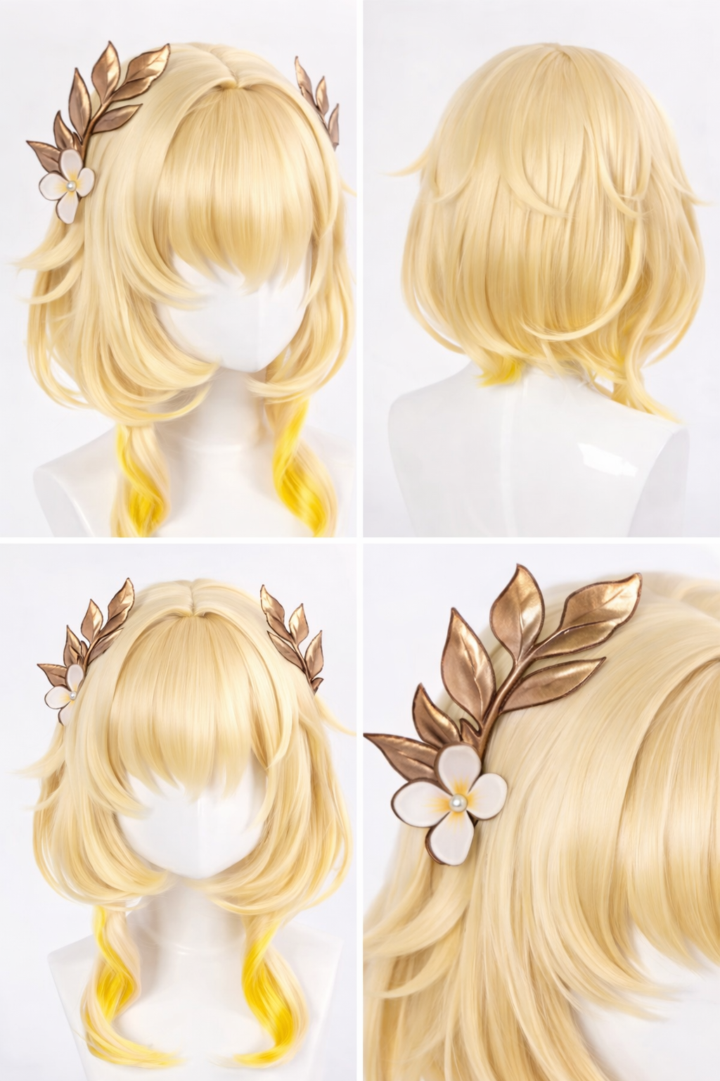 Blonde wig front back and detail views for Aglaea Honkai : Star Rail lingerie bikini & wig