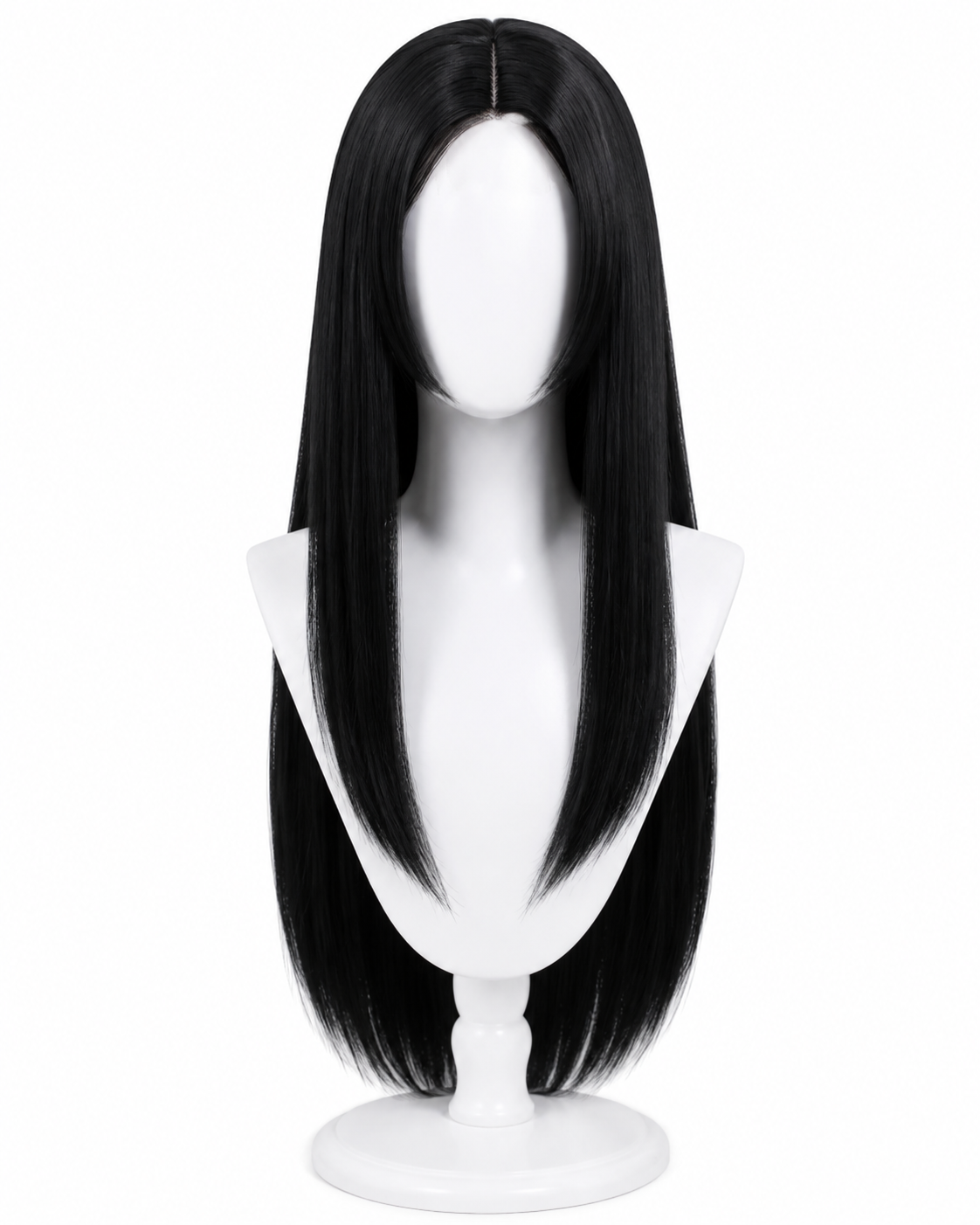 Long black wig mannequin front view for Alice: Madness Returns Wig - Long Black Cosplay Hair