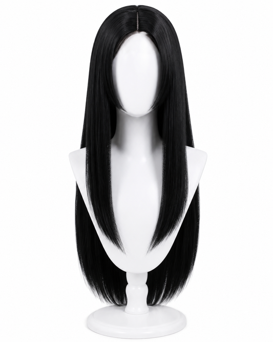 Long black wig mannequin front view for Alice: Madness Returns Wig - Long Black Cosplay Hair