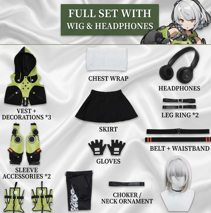 Set of clothing and accessories with a character illustration on a white background