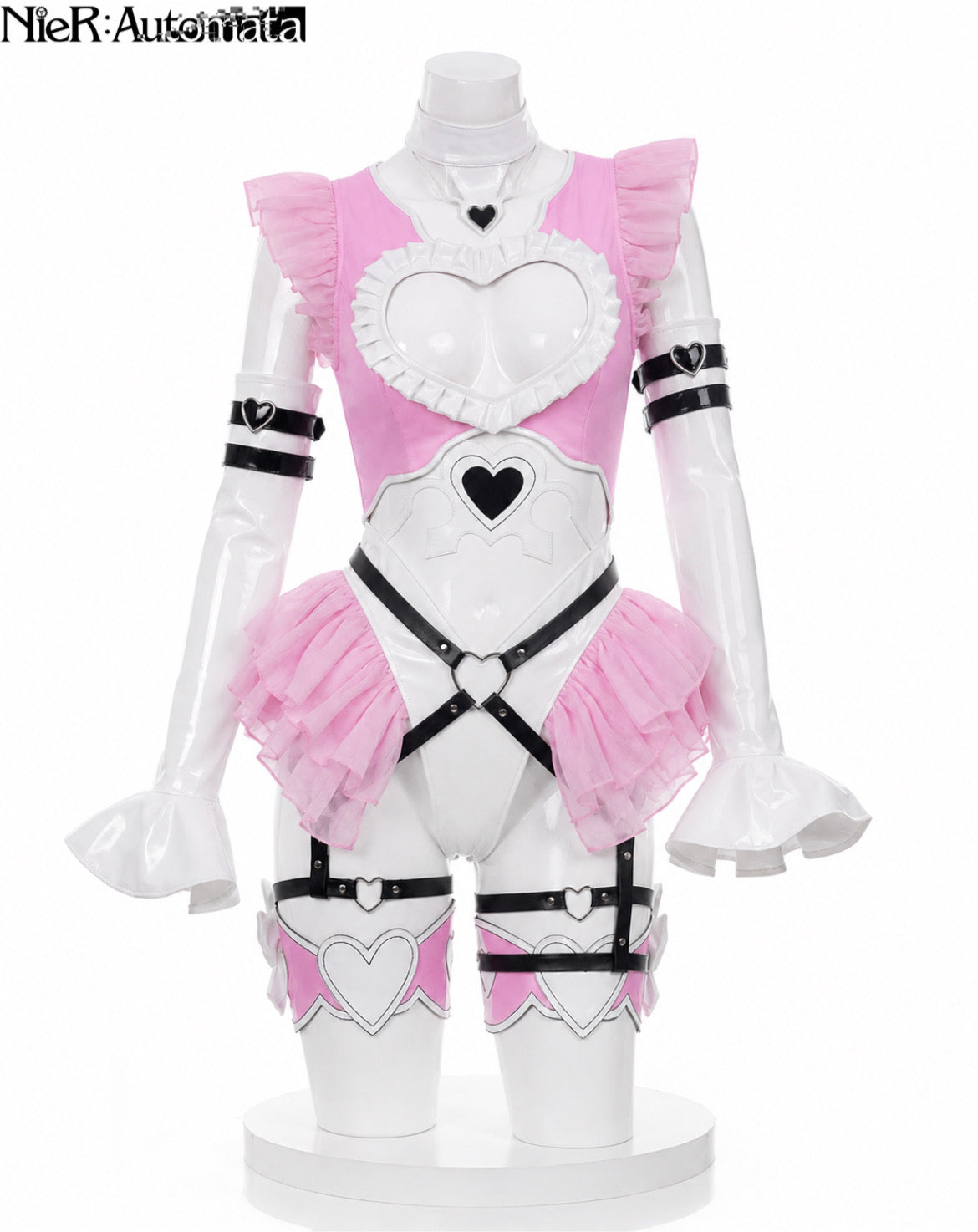 Pink and white android bodysuit front view for Anime NieR: Automata DOLL2B Cosplay Costume