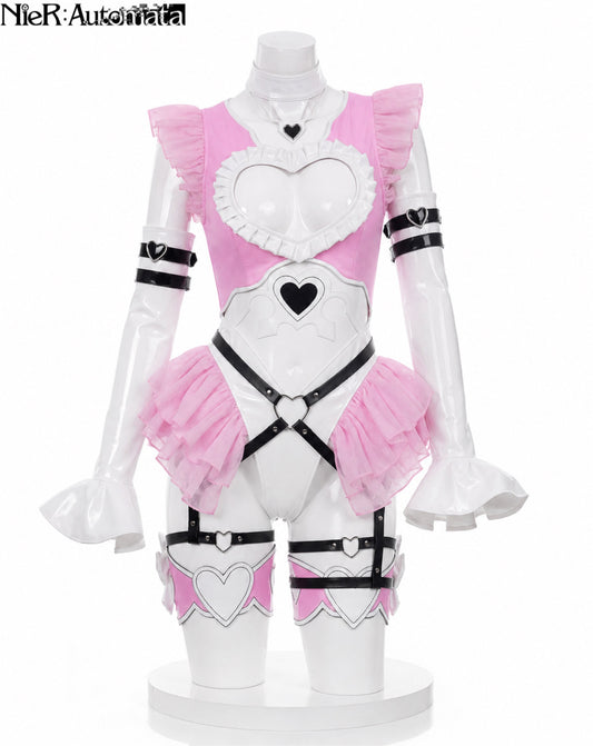 Pink and white android bodysuit front view for Anime NieR: Automata DOLL2B Cosplay Costume