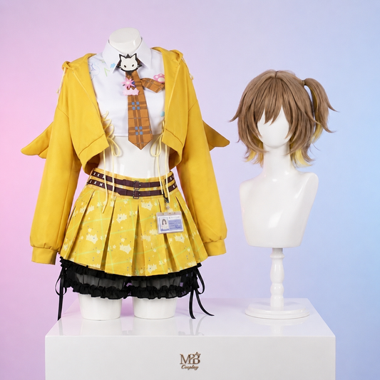 Yellow Anis T.T. STAR Mint cosplay costume with hoodie jacket and character wig from Goddess of Victory NIKKE