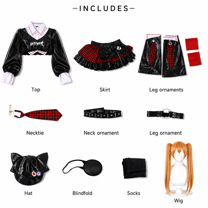 Asuka Shikinami Langley Evangelion Punk Cosplay Costume Full Set punk costume and orange wig included-set layout