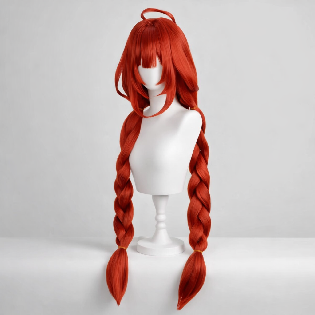 Red braided wig front view for "Azure Summer" Ukinami Yuzuha Wig