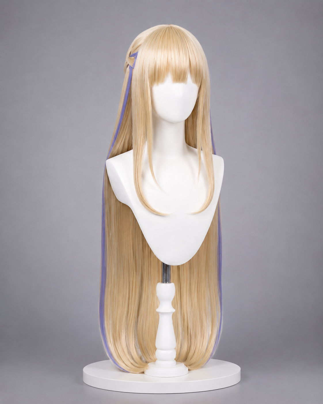 Blue Archive Asuma Toki Bunny Girl Cosplay Costume & Wig long blonde wig with blue hair ribbon shown front and back