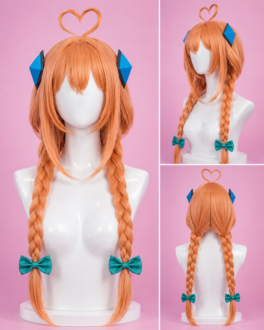 Shimiko Endo orange braided wig multi view for Blue Archive Shimiko Endō Cosplay Costume & Wig