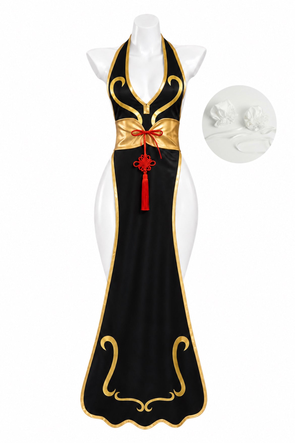 Chun Li battle dress with hair bun covers for Chun-Li Battle Dress Street Fighter Cosplay Costume