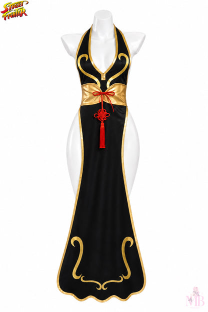 Chun Li black battle dress front view for Chun-Li Battle Dress Street Fighter Cosplay Costume