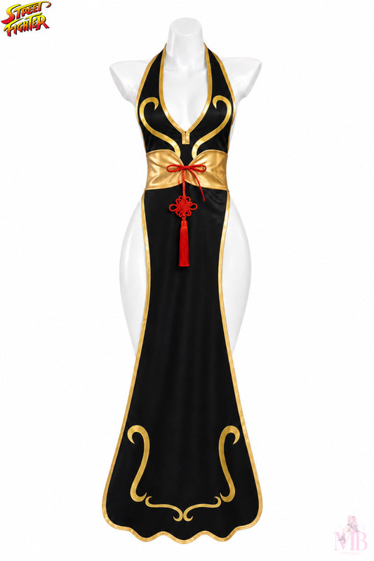 Chun Li black battle dress front view for Chun-Li Battle Dress Street Fighter Cosplay Costume