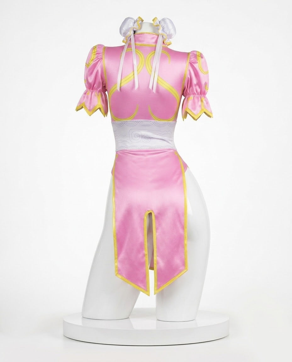 Pink qipao bodysuit back view for Chun-Li Pink Cosplay Bodysuit – Street Fighter