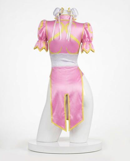 Pink qipao bodysuit back view for Chun-Li Pink Cosplay Bodysuit – Street Fighter