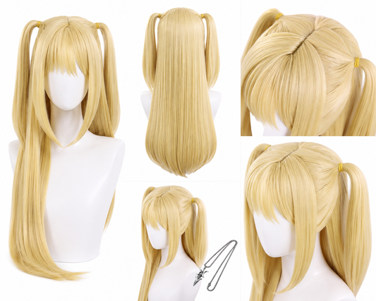 Necklace blonde pigtail wig multi angle details for Death Note Misa Amane Cosplay Wig – Blonde Pigtail & Spear Necklace