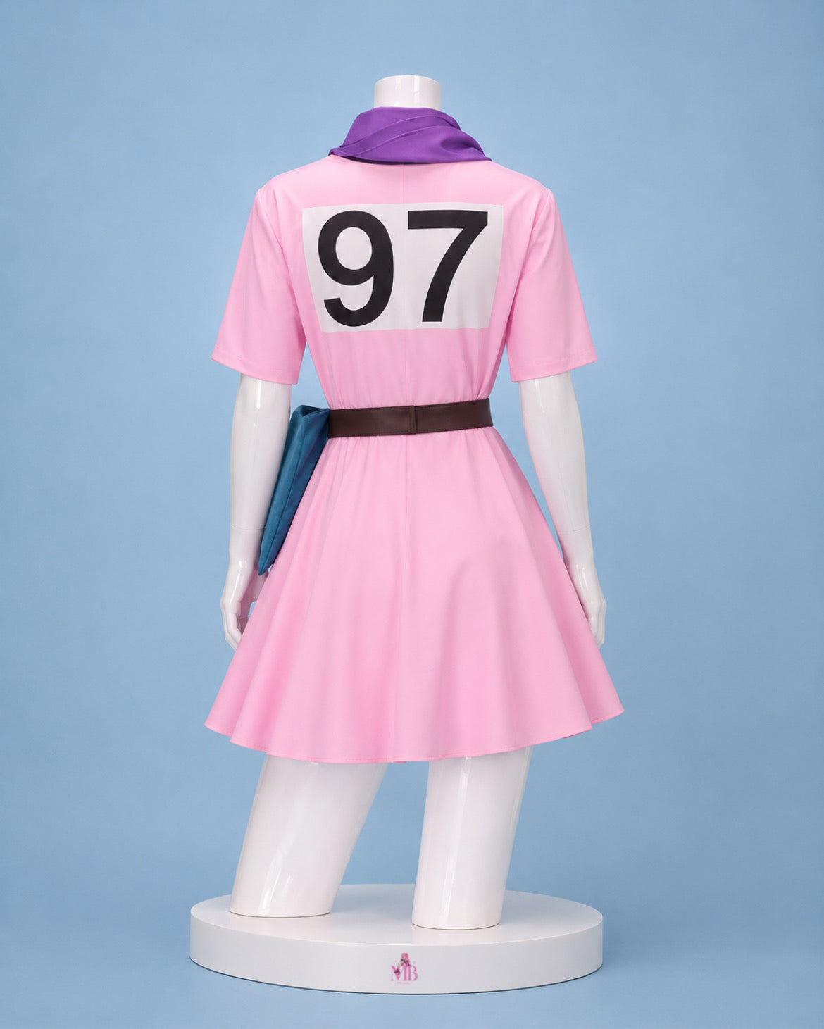 Pink bulma dress back view with number 97 for Dragon Ball Bulma Pink Dress Cosplay Costume