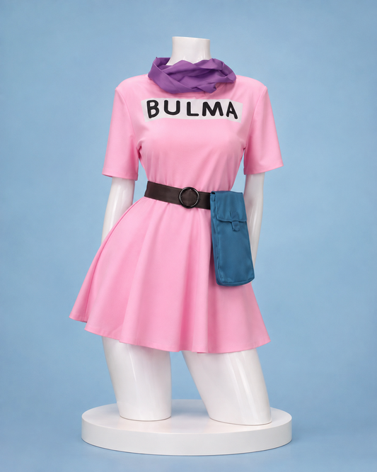 Dragon Ball Bulma Pink Dress Cosplay Costume showing pink dress front view without character inset