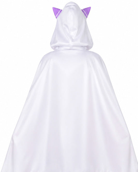 Back view of Emilia Season 4 cosplay white hooded cloak from Re:Zero