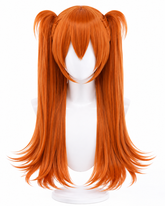Orange ponytail wig front view for Evangelion Asuka Wig – Orange Ponytails & Hair Clips