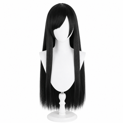 Long black wig mannequin front view for FF7 Tifa Lockhart Cosplay Wig – Long Black Straight Hair