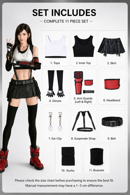 Tactical costume included items chart for FF7 Tifa Lockhart Tactical Cosplay costume