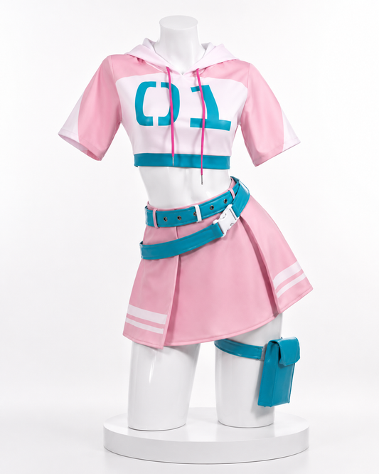 Fortnite Hatsune Miku Neko Cosplay costume pink and teal Neko costume front view without character inset
